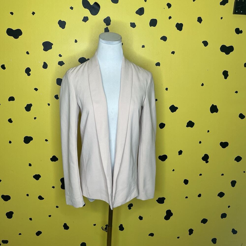 Light Beige Nude Open Front Blazer Womens 2 Minimal Soft Tailored Jacket Preppy